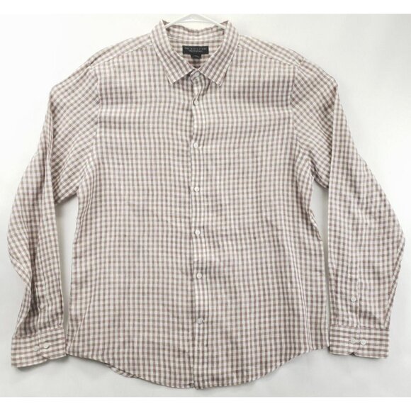 Bloomingdale's Other - The Mens Store Bloomingdales Shirt Mens XL Brown White Check 100% Linen